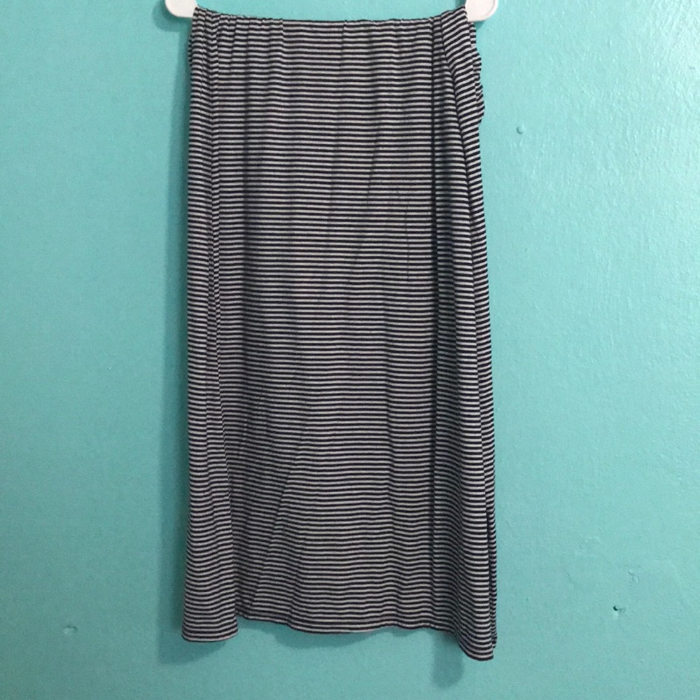 Navy and white striped skirt